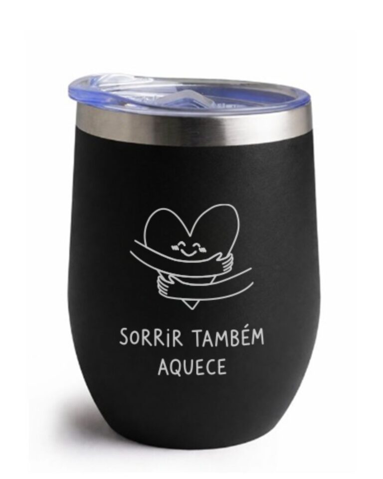 COPO TÉRMICO 320ml C/TAMPA - SORRIR TAMBÉM AQUECE