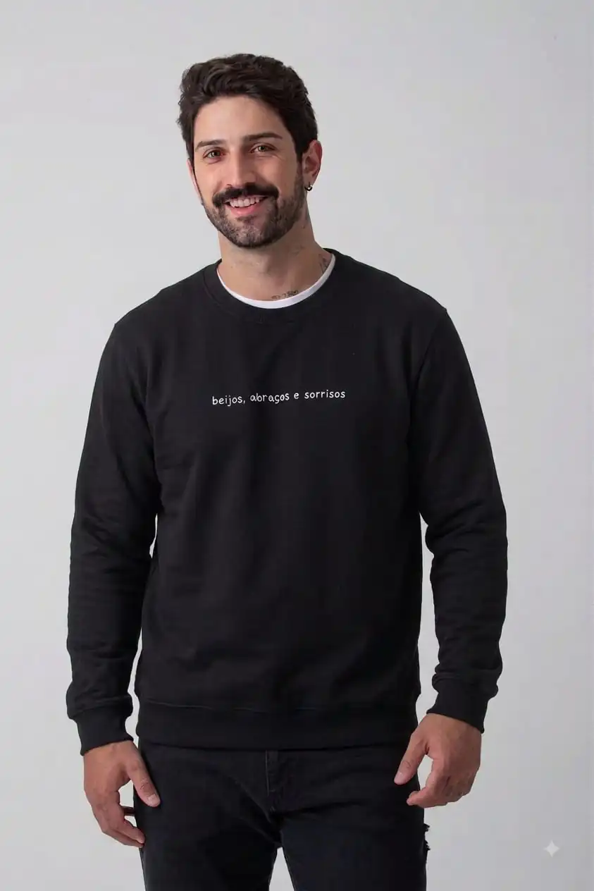 MOLETOM GOLA CARECA PRETO - BEIJOS ABRAÇOS E SORRISOS - Imagem 2